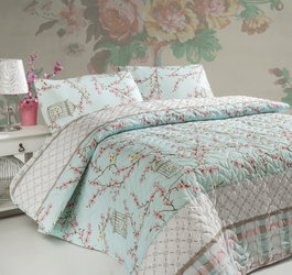 L'essentiel linge de maison Juego de Colcha Acolchada Birdcage - Turquesa